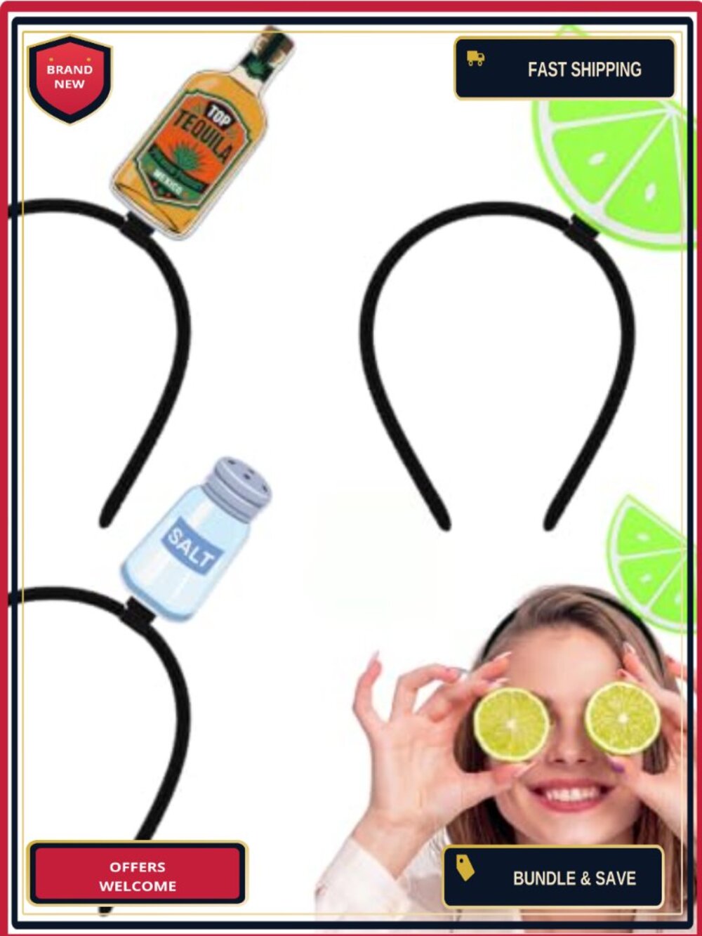 3 Pc Halloween Headband Set Tequila Lime Salt Costume Party